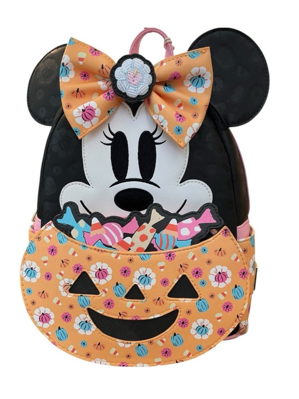 Loungefly Halloween Minnie Mouse Floral Pumpkin Glow In Dark Mini Backpack NWT